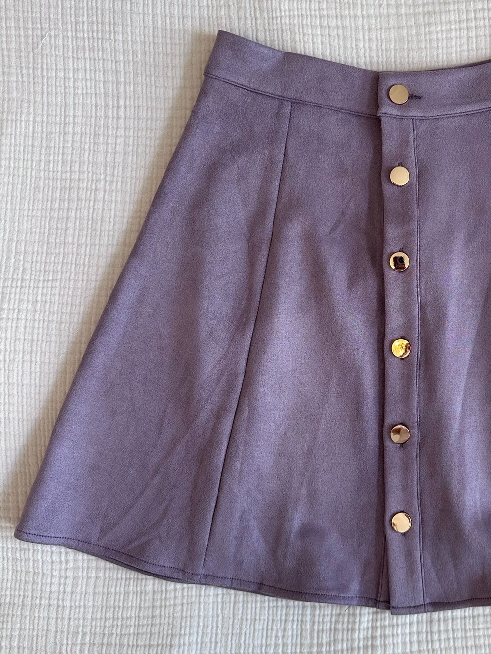 Faux Suede Light Purple Panel Mini Skirt with Gold Buttons Size S